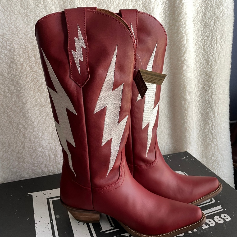 Dingo Leather Women Red 7.5 Thunderbolt Western Boots NIB